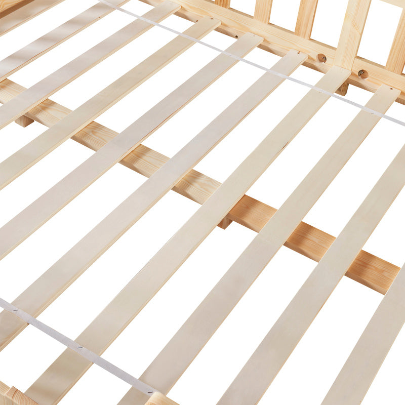 Kinderbed – Kinderbedden – Eenpersoonsbed – Hoogslaper – Stapelbed – Huisvormig Design – Valbeveiliging – Grenenhout – 140x200 cm