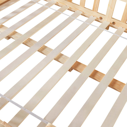 Kinderbed – Kinderbedden – Eenpersoonsbed – Hoogslaper – Stapelbed – Huisvormig Design – Valbeveiliging – Grenenhout – 140x200 cm