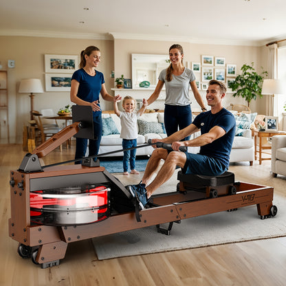 Roeimachine – Waterroeier – Fitnessroeier – Homegym Roeimachine – Indoor Roeitrainer – Massief Eikenhout – Inklapbaar & Waterweerstand – Geschikt Voor 1,2m Tot 2m & Max 175 kg