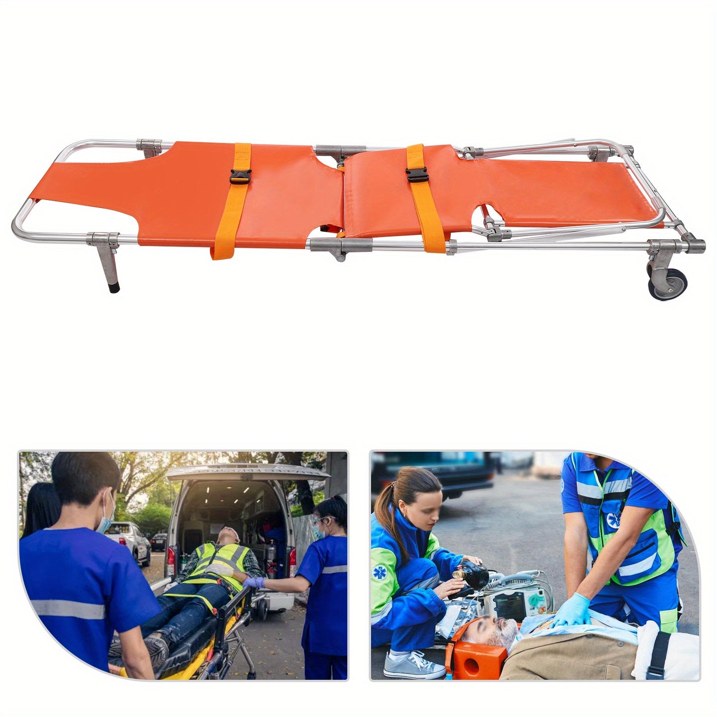 Heavy-Duty EMS Traptstoel – Ambulance Stoel – Draagbaar Stretcher – Reddingsstoel – Medische Transportstoel – Extra Stevig Aluminium – Draagvermogen 159 KG – 4 Wielen Met Veiligheidsgordels