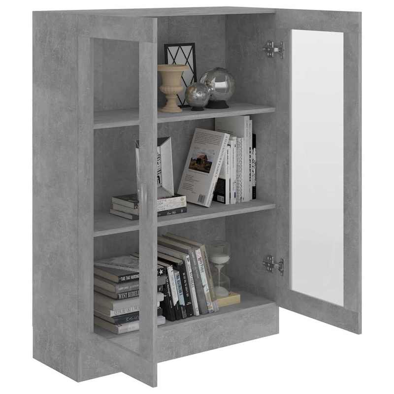 Modern Freestanding Display Cabinet with Doors & Shelves - Concrete Gray Wood Construction, 81.53cmH x 82.55cmW x 114.55cmD Storage Cabinet, 3.2 Cu Ft Capacity, Sturdy Floor Cabinet for Living Room, Home Office, Entryway - Ea