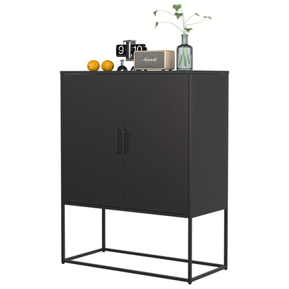 Kast – Opbergkast – Dressoir – Kledingkast – Sideboard – Modern – Stalen 2-Laags Opbergmeubel – Magnetische Deuren & Antikantelbeveiliging – Zwart – 109x84x41 cm