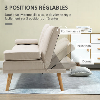 Bankstel 3-zits – Slaapbank – Reclamebank – Linnen Bank – Scandinavische Sofa – Verstelbare Rugleuning 3 Niveau’s – Stevig Massief Houten Frame – Beige