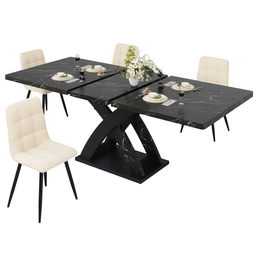 Verstelbare Eettafel – Uitschuiftafel – Tafel – Dining Table – Eetkamertafel – Zwart – 120-160 cm Verstelbaar – Geschikt Voor 4-6 Personen
