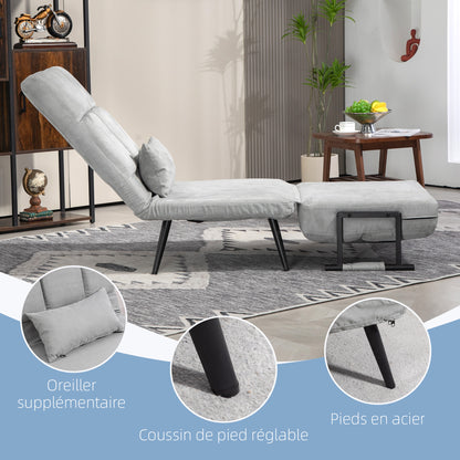 Bedbank – Slaapstoel – Slaapbank – Fauteuil – Logeerbed – Verstelbare Rugleuning 5-standen – Fluweelachtige Bekleding Grijs