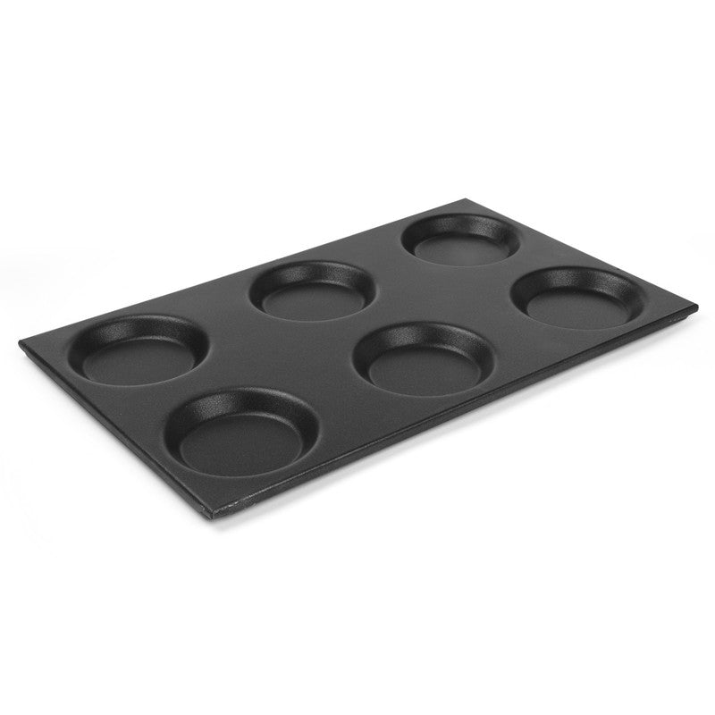 Gastronormbak – GN Bak – GN Container – GN Bakplaat – GN Tray – Aluminium – 6 Ronde Vormen 125mm – Antikleeflaag – GN 1/1 530x325 mm