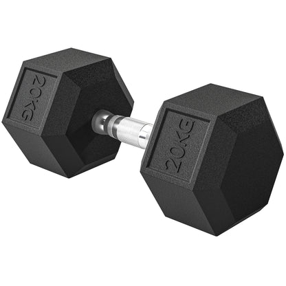 Dumbbell – Halter – Gewicht – Krachttrainer – Fitnessgewicht – 20 kg Zeshoekige Rubberen Coating – Antislip Knurl Grip