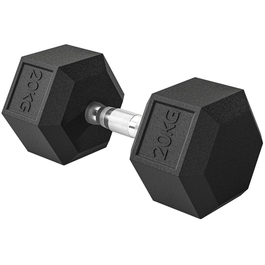 Dumbbell – Halter – Gewicht – Krachttrainer – Fitnessgewicht – 20 kg Zeshoekige Rubberen Coating – Antislip Knurl Grip