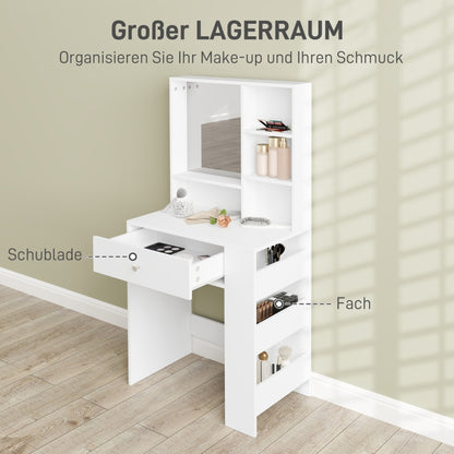 Make-up tafel – Kaptafel – Make-up bureau – Dressoir – Schoonheidstafel – Grote spiegel – Melamine spaanplaat – Compact formaat – Witte uitvoering