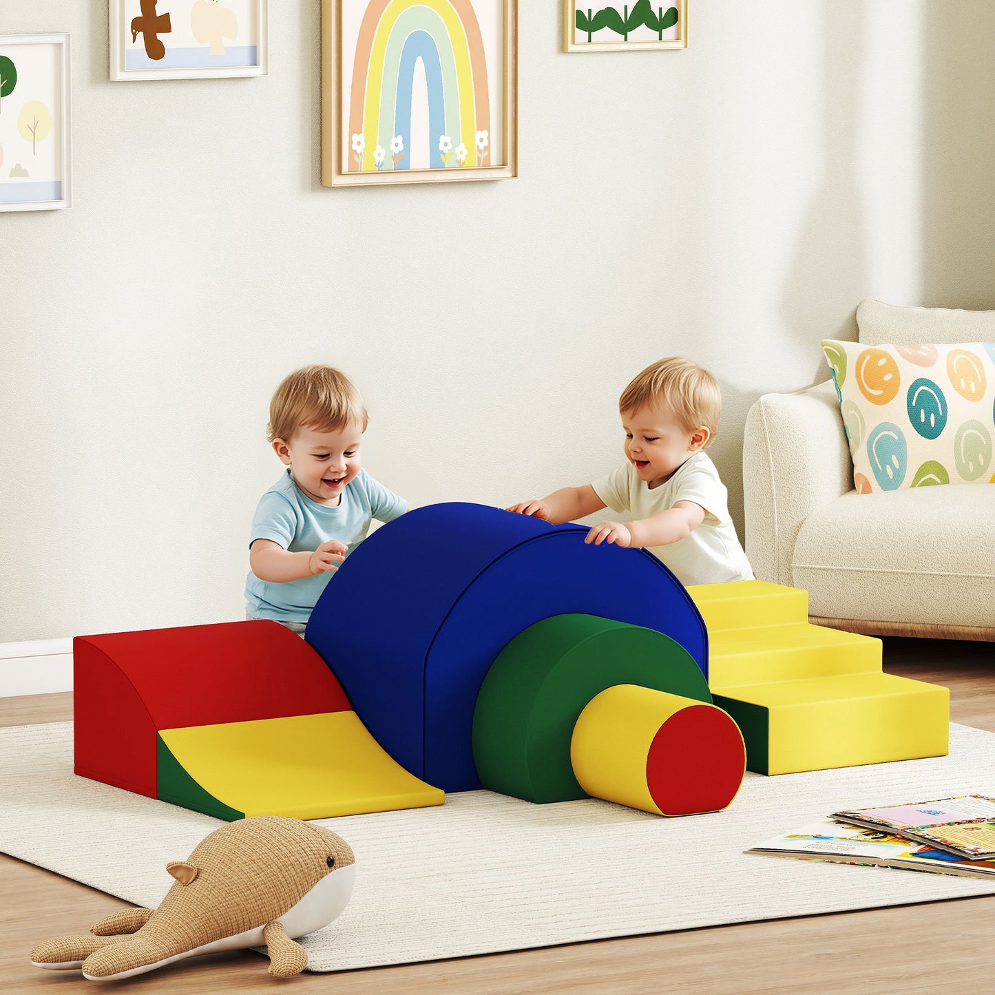 Zachte Bouwblokken – Speelblok Set – Peuter Speelgoed – Baby Klimblokken – Foam Speelset – 5 Kleurrijke Vormen – Veilig Schuim Met Kunstleer – Lichtgewicht & Makkelijk Schoon Te Maken