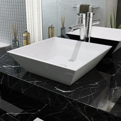 Wastafel Vierkant – Waskom – Lavabo – Badkamerbak – Keramische Wastafel – 41,5 x 41,5 x 12 cm – Wit – Hoogwaardige Kwaliteit