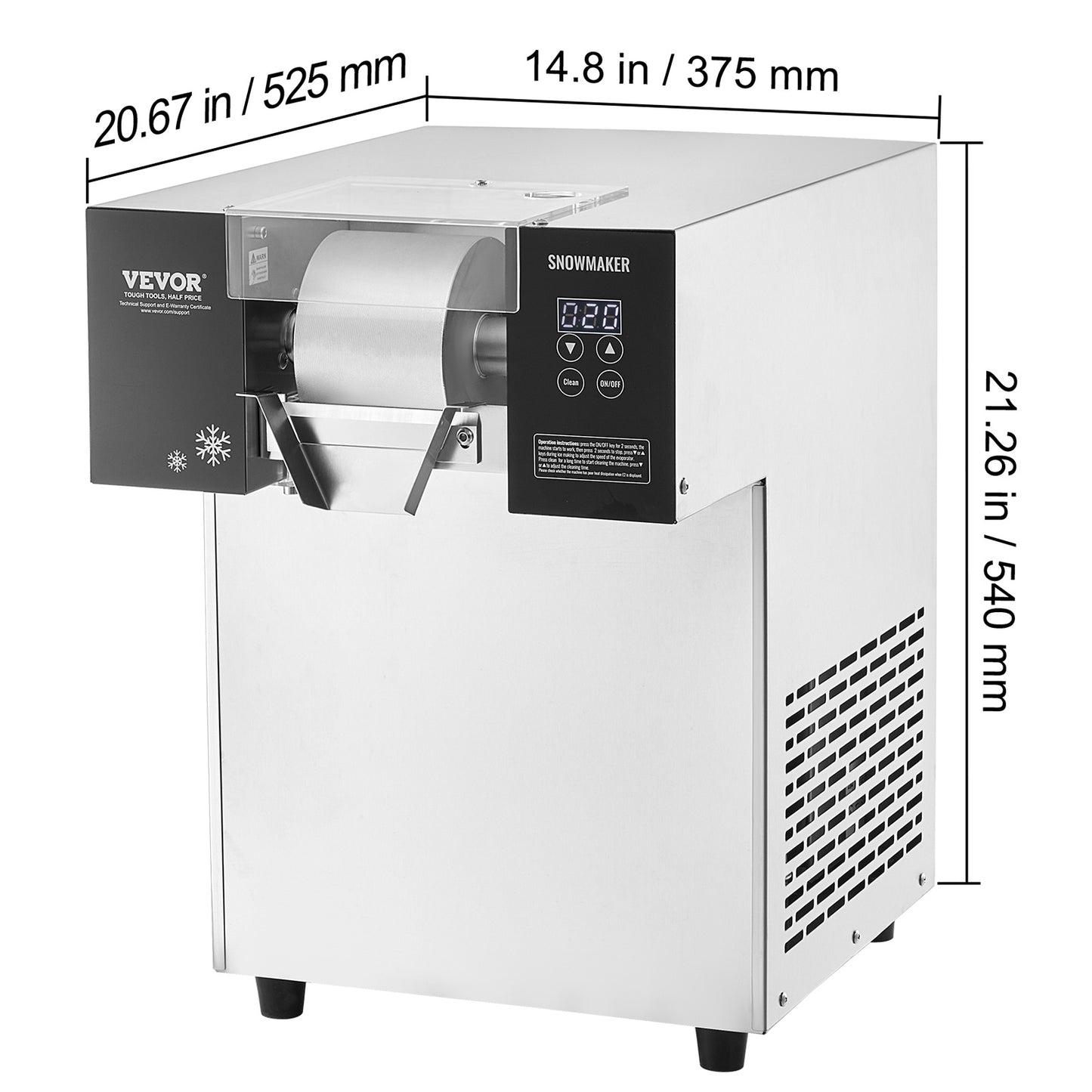 IJsmachine – IJsmaker – Snowflake IJs Machine – Softijsmachine – RVS – Hoge Capaciteit 180 kg/24u – Touchscreen Bedieningspaneel