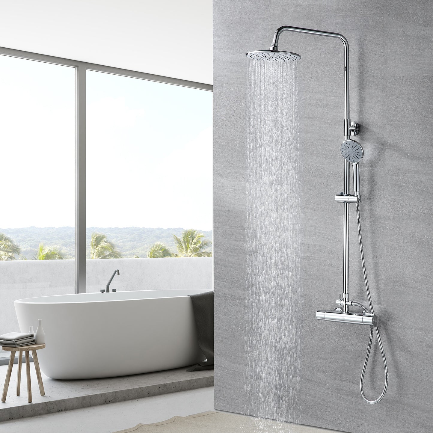 Thermostatisch Douche Systeem – Regendouche – Handdouche – Douchekraan – Douche Set – Chroom – 9 Inch Regendouche – Thermostaat Bij Constante Temperatuur