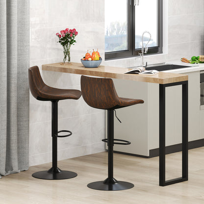 Barstoelen – Barkrukken – Barstoeltjes – Keukenkrukken – Verstelbare Zithoogte – 360° Draaibaar – Velvet Bekleed – Metaal Frame – Set van 2 – Rustiek Bruin
