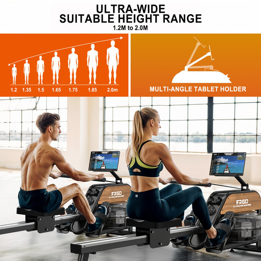 1 VOWVIT 28L Water Tank Rowing Machine for Home | With LED Monitor, Adjustable Tablet Holder, Aluminum Alloy, Max User Height 200 cm, Without Battery