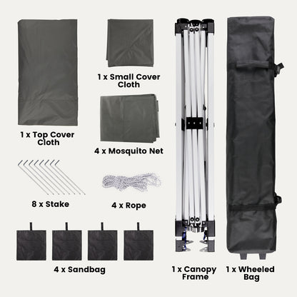 Partytent – Tuinpaviljoen – Paviljoen – Easy-Up Tent – Vouwtent – 3,35x3,35 m – Waterdicht Met Muskietennet – Verstelbare Hoogte – UV-Bescherming – Inclusief Draagtas