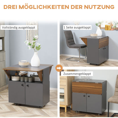 Klaptafel – Vouwtafel – Campingtafel – Opbergtafel – Tuintafel – Inklapbaar Met Opbergruimte – 4 Wieltjes – 70x83x75 cm – Lichtgrijs Donkerbruin
