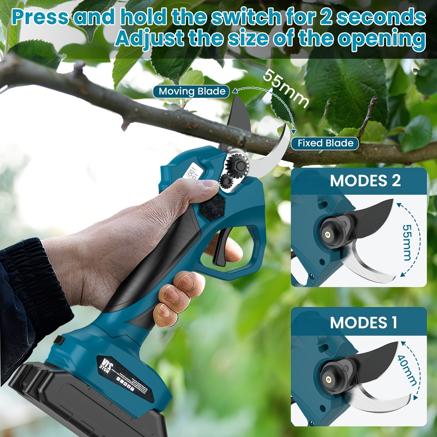 Elektrische Snoeischaar – Snoeigereedschap – Takkenschaar – Tuinschaar – Verlengsteel – Uitschuifbare Steel 50-200 Cm – Lithiumbatterij