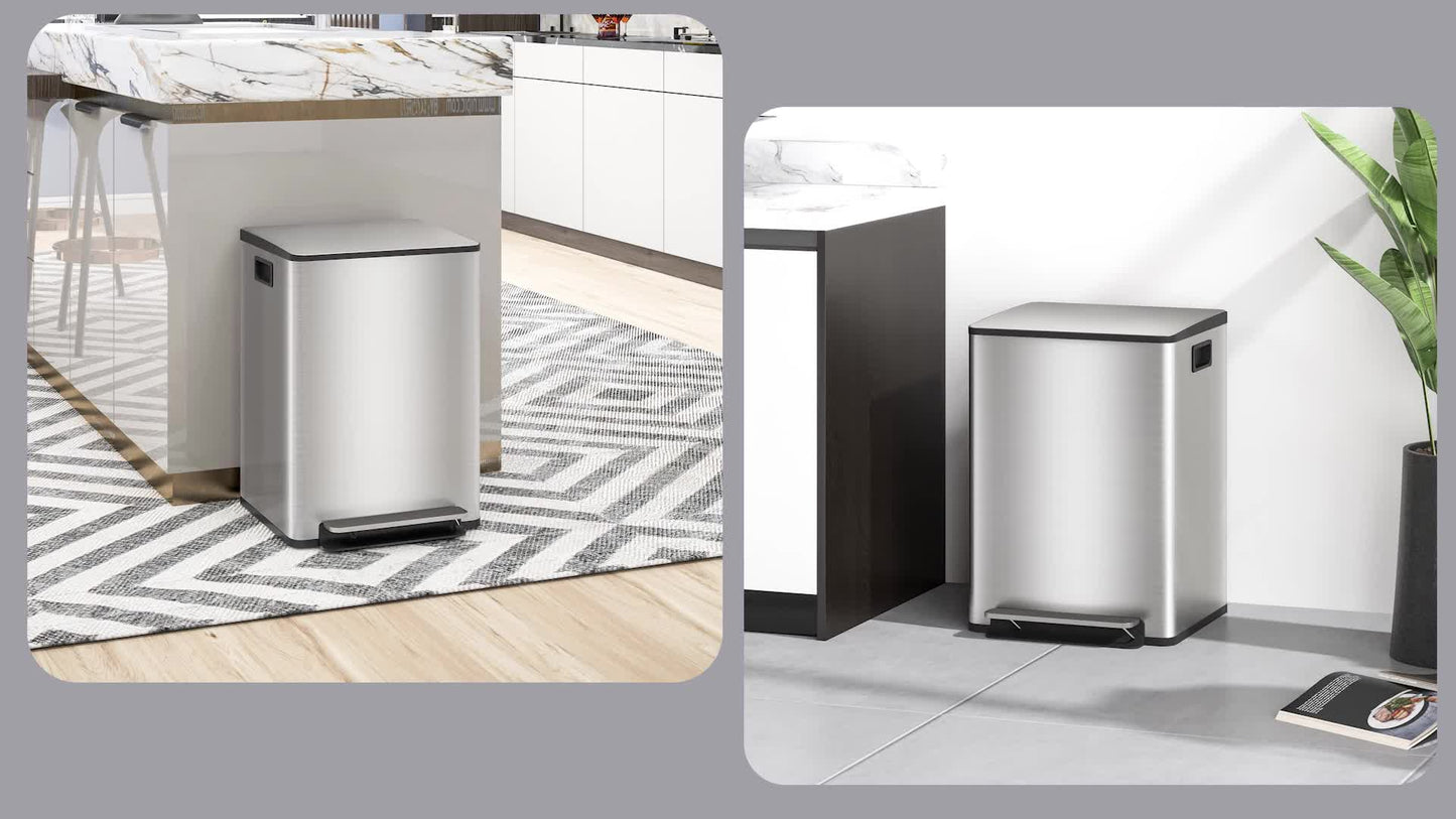 Dubbele Afvalbak – Prullenbak – Vuilnisbak – Afvalcontainer – Keukenbak – Roestvrij Staal – 40 Liter Inhoud – Softclose Deksel – Pedaalbediening – Uitneembare Binnenemmers