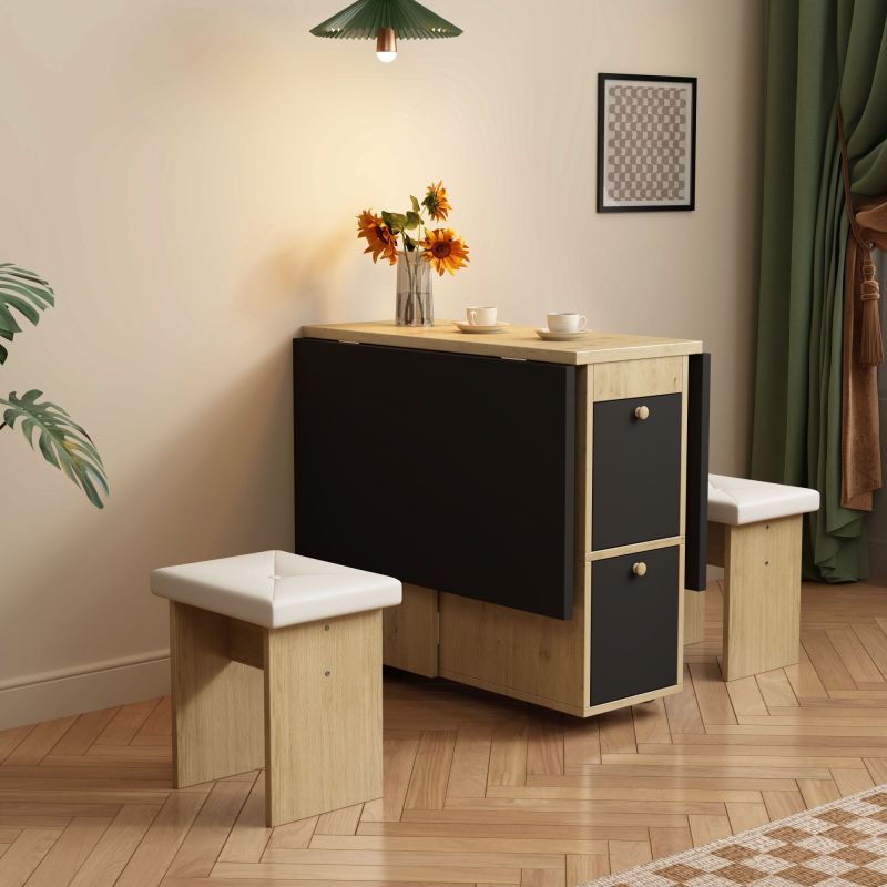 Uitschuifbare Eettafelset – Eetkamerset – Keukentafelset – Tafel Met Stoelen – Ruimtebesparend – Modern Landelijk Design – Wit Zwart Eikenhout – Compact En Multifunctioneel