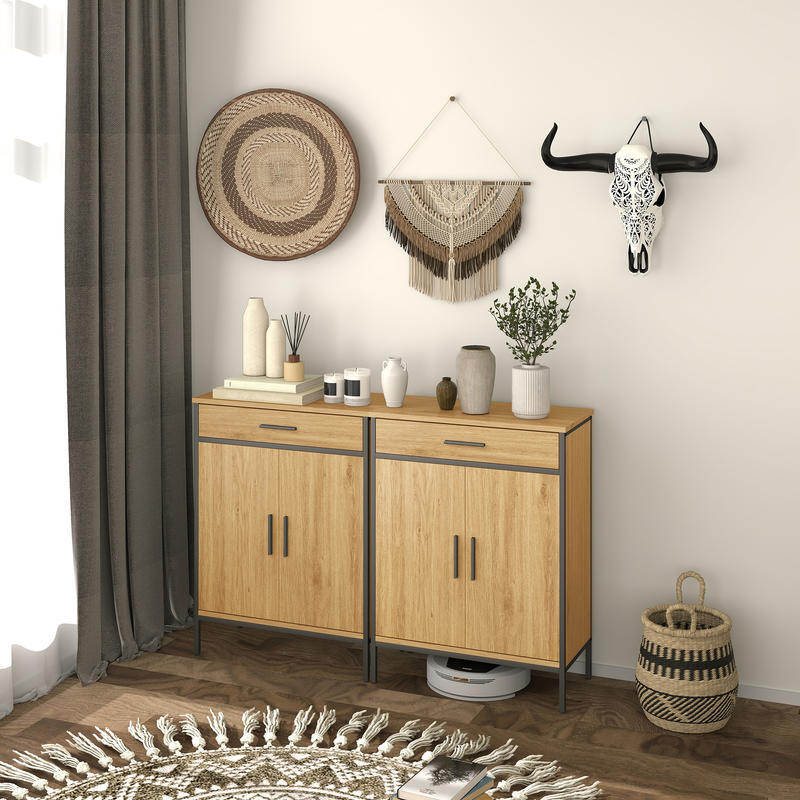 Industrial Modern Bathroom Shelf Cabinet with Two-Tier Shelves & Large Drawer - Freestanding Bathroom Storage Organizer with Oak Finish, Sturdy Construction, Space-Saving Design for Bathroom, Kitchen, or Living Room - Moistur