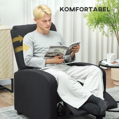 Relaxstoel – Fauteuil – Draaistoel – Loungestoel – Relaxfauteuil – Verstelbaar tot 135° – Uitschuifbare Voetensteun – Polyester Bekleding – 5-Wielige Stevige Basis – Handmatige Bediening – Modern Zwart Design