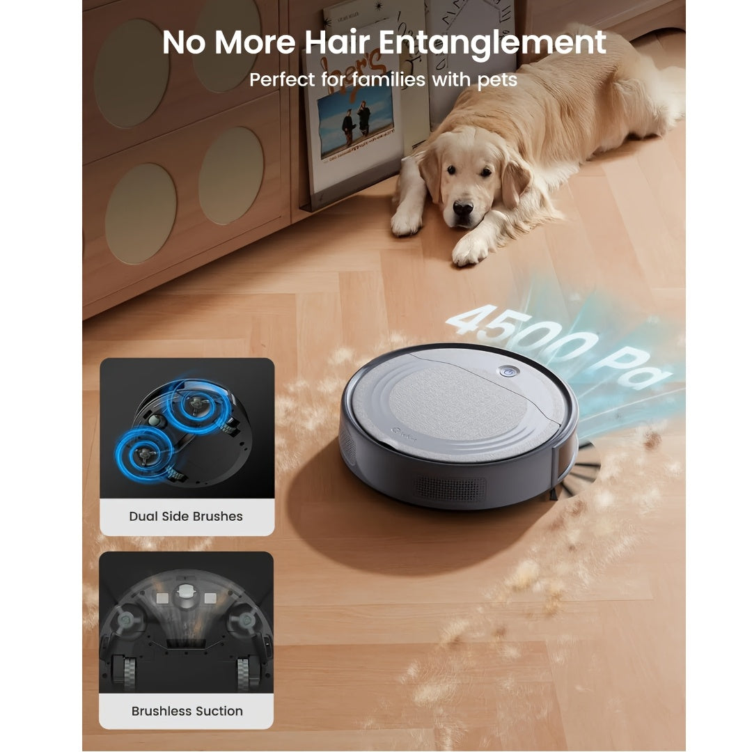 Robotstofzuiger – Robotstofzuiger Automatisch – Robot - Stofzuiger Robot – Robot Cleaner – Anti-Verstrengeling Borstel – Wi-Fi Bedienbaar – Langdurige Accu 2600 mAh – Stil Design Grijs
