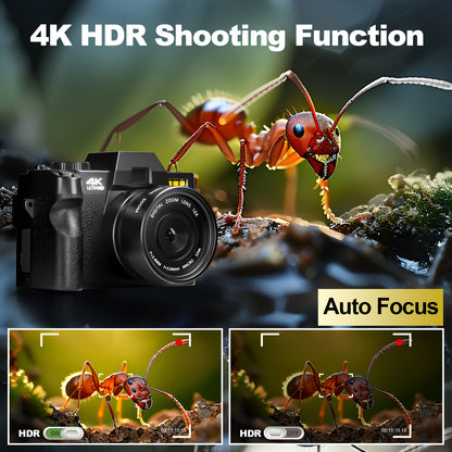 NBD 4K 48MP Vlogging Camera with 180° Flip Screen, 16X Digital Zoom, 2 Batteries & 32GB SD Card - Beginner-Friendly Photography & Video Camera with Built-in Flash, Auto Focus, Hybrid AF, Macro Lens, USB/WiFi Connectivity, Co
