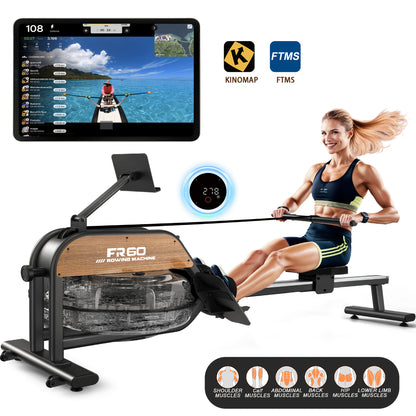 Roeitrainer – Roeimachine – Roeiapparaat – Waterroeimachine – Fitnessapparaat – 28L Waterreservoir – 50% Meer Weerstand – Draadloos LED-Display – Verstelbare Tablet Houder