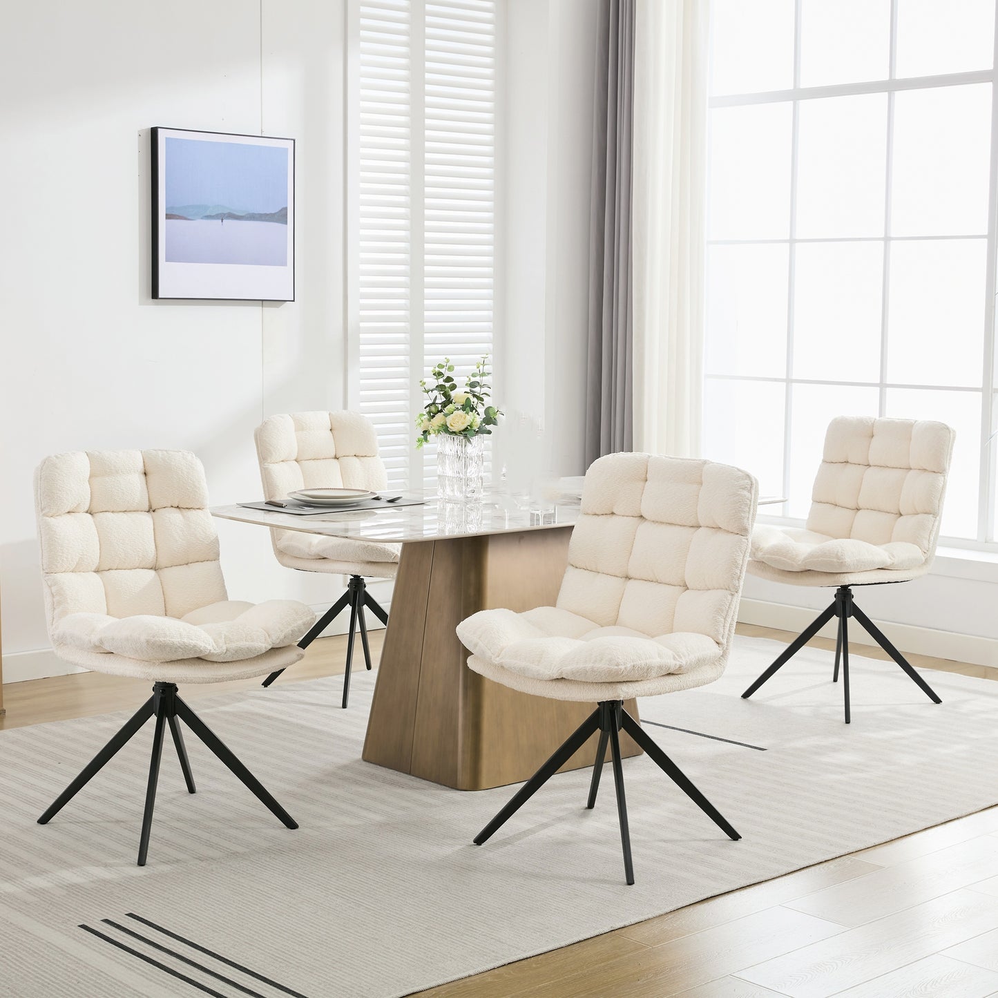 Eetkamerstoelen – Stoelen – Dining Stoelen – Draaistoelen – Witte Stoelen – Set van 6 – Met Afneembare Wasbare Kussens – Met Metalen Draaibaar Frame