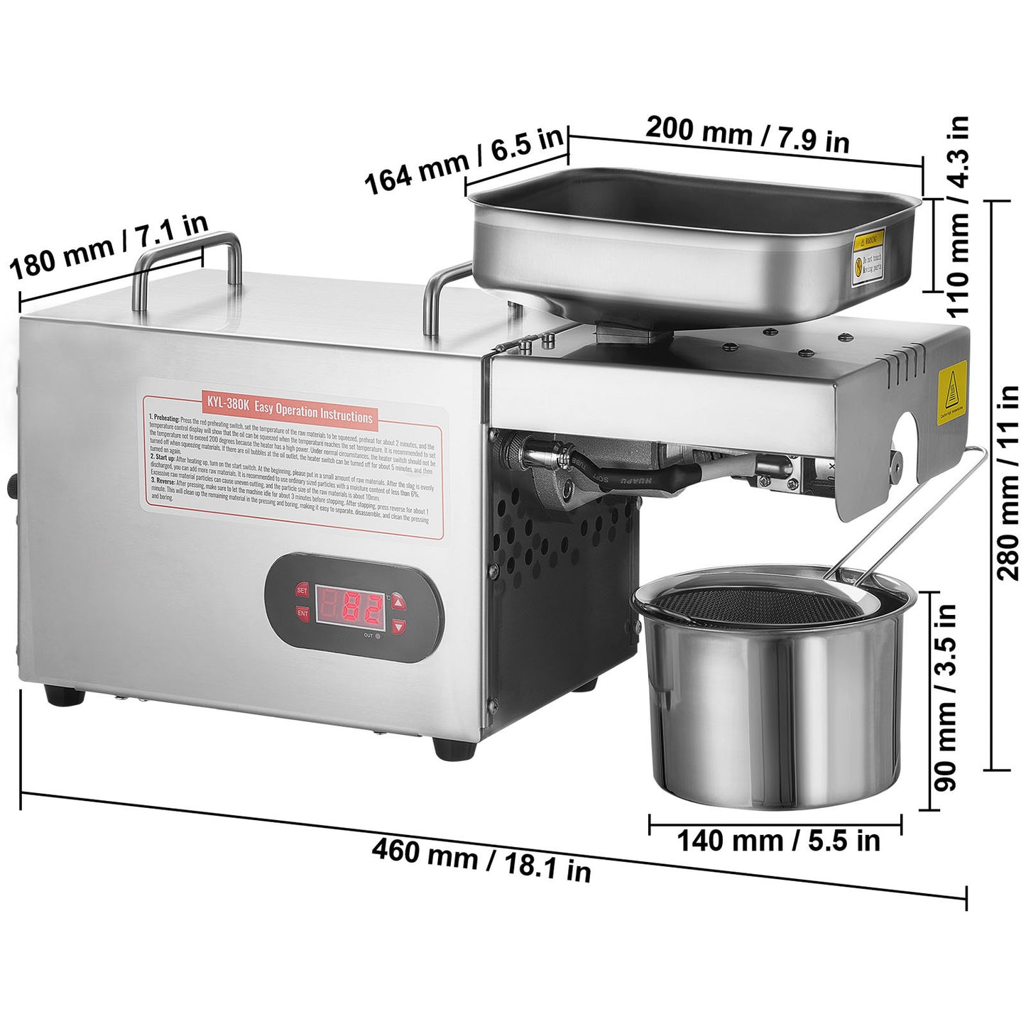 Oliepers – Notenpers – Zadenpers – Notenmolen – Olie-extractor – 850W Krachtige Motor – Instelbare Temperatuur Tot 300°C