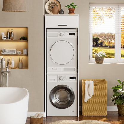 Wasmachinekast – Wasdrogerkast – Opbergkast – Stapelbare Kast – Wasruimte Organizer – Ruimtebesparend Ontwerp – Robuuste Houten Constructie – 200x65x65 cm – Vrijstaand – Eenvoudige Montage