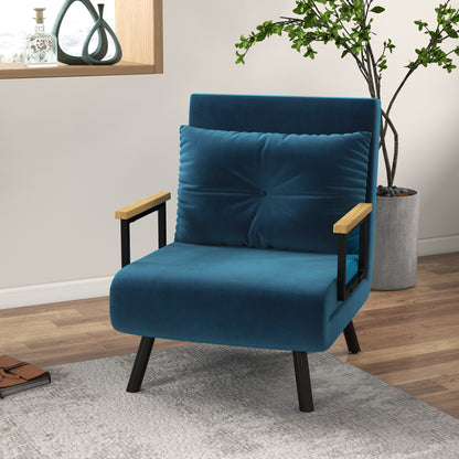 Relaxfauteuil – Relaxstoel – Loungefauteuil – Leesstoel – Scandinavische Stoel – Blauw – Verstelbare Rugleuning – Button-Tufted Kussens