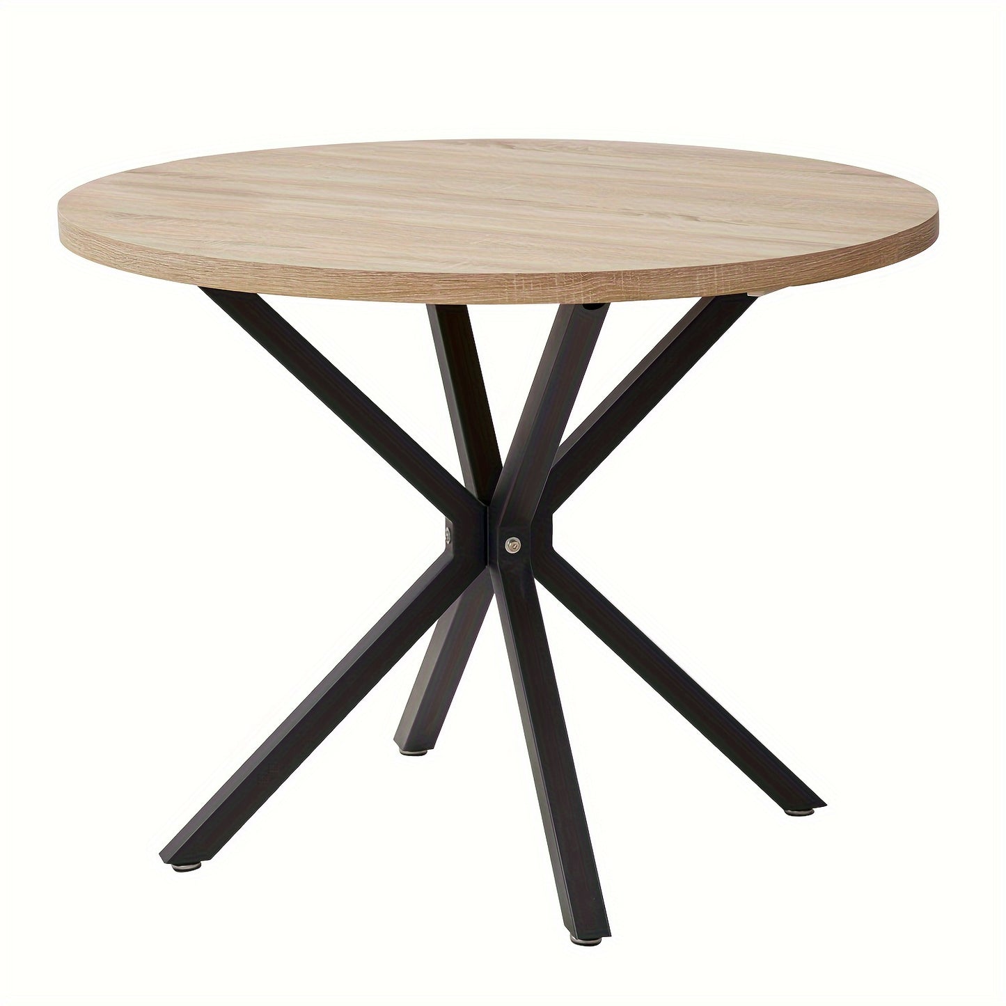 Eettafel – Eetkamertafel – Keukentafel – Ronde Tafel – Salontafel – Rond 100 cm – Natuurlijk Hout – Zwarte Metalen Poot – Ruimtebesparend – Eenvoudige Montage