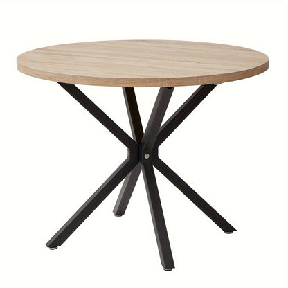 Eettafel – Eetkamertafel – Keukentafel – Ronde Tafel – Salontafel – Rond 100 cm – Natuurlijk Hout – Zwarte Metalen Poot – Ruimtebesparend – Eenvoudige Montage