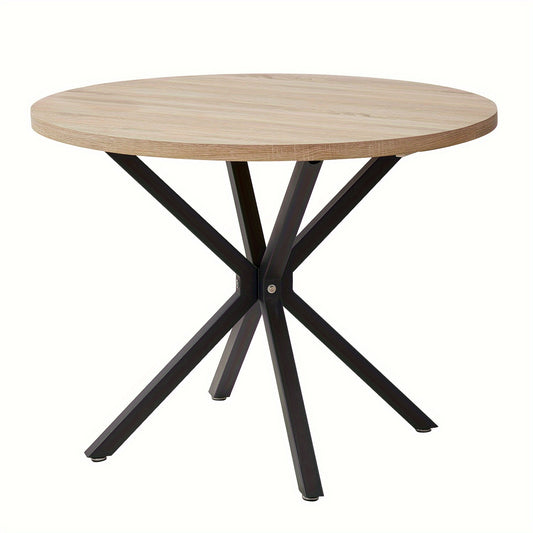 Eettafel – Eetkamertafel – Keukentafel – Ronde Tafel – Salontafel – Rond 100 cm – Natuurlijk Hout – Zwarte Metalen Poot – Ruimtebesparend – Eenvoudige Montage