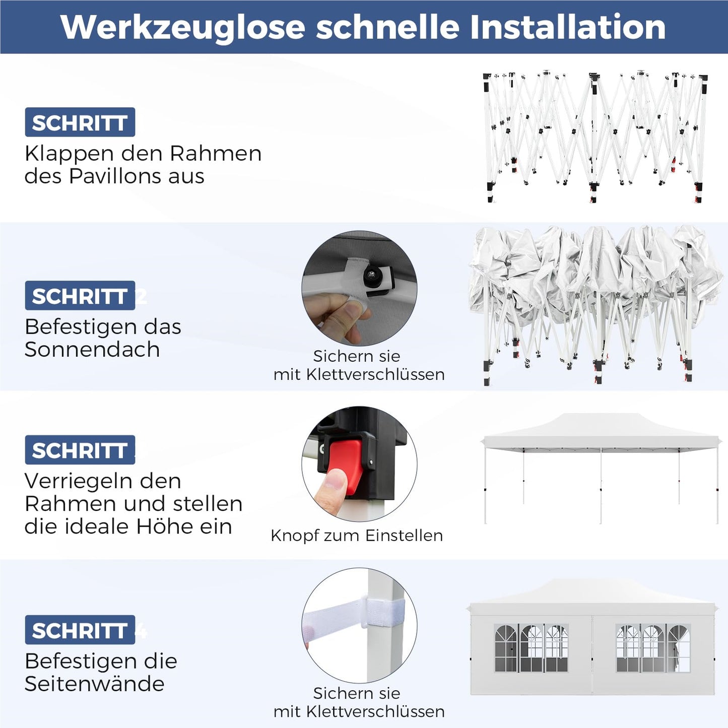 Vouwtent – Partytent – Evenemententent – Tuinkamer – Garden Pavilion – 3x6m Wit – Waterdicht – UV Bescherming 50+