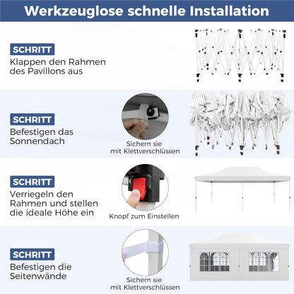 Vouwtent – Partytent – Evenemententent – Tuinkamer – Garden Pavilion – 3x6m Wit – Waterdicht – UV Bescherming 50+