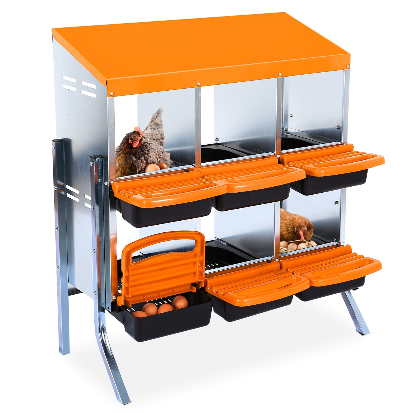 6/8/10-Hole Heavy-Duty Metal Chicken Nesting Boxes with Roll-On Egg Collection System, Ventilation Holes & Keylock Installation - All-Weather Durable Laying Boxes with Removable Trays & Egg Storage for Hens, Ducks, Geese - Ea