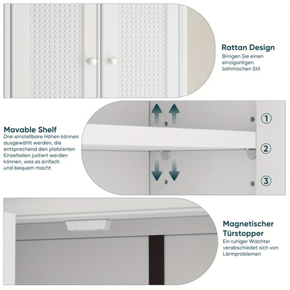 Badkamerkast – Medicijnkast – Opbergkast – Wastafelonderkast – Wandkast – Wit – Rieten Deuren – Verstelbare Planken – Compact & Ruimtebesparend