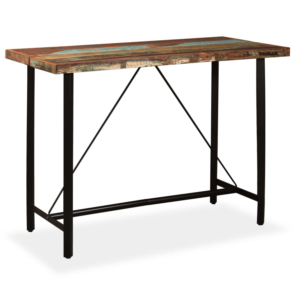Bartafel – Statafel – Keukentafel – Eettafel – Barkruktafel – Massief Gerecycled Hout – Industriële Stalen Onderstel – 150 x 70 x 107 cm – Uniek Gebruikssporen Design