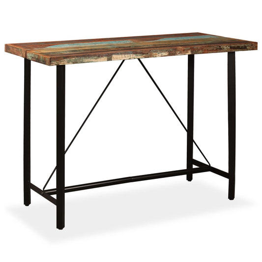 Bartafel – Statafel – Keukentafel – Eettafel – Barkruktafel – Massief Gerecycled Hout – Industriële Stalen Onderstel – 150 x 70 x 107 cm – Uniek Gebruikssporen Design