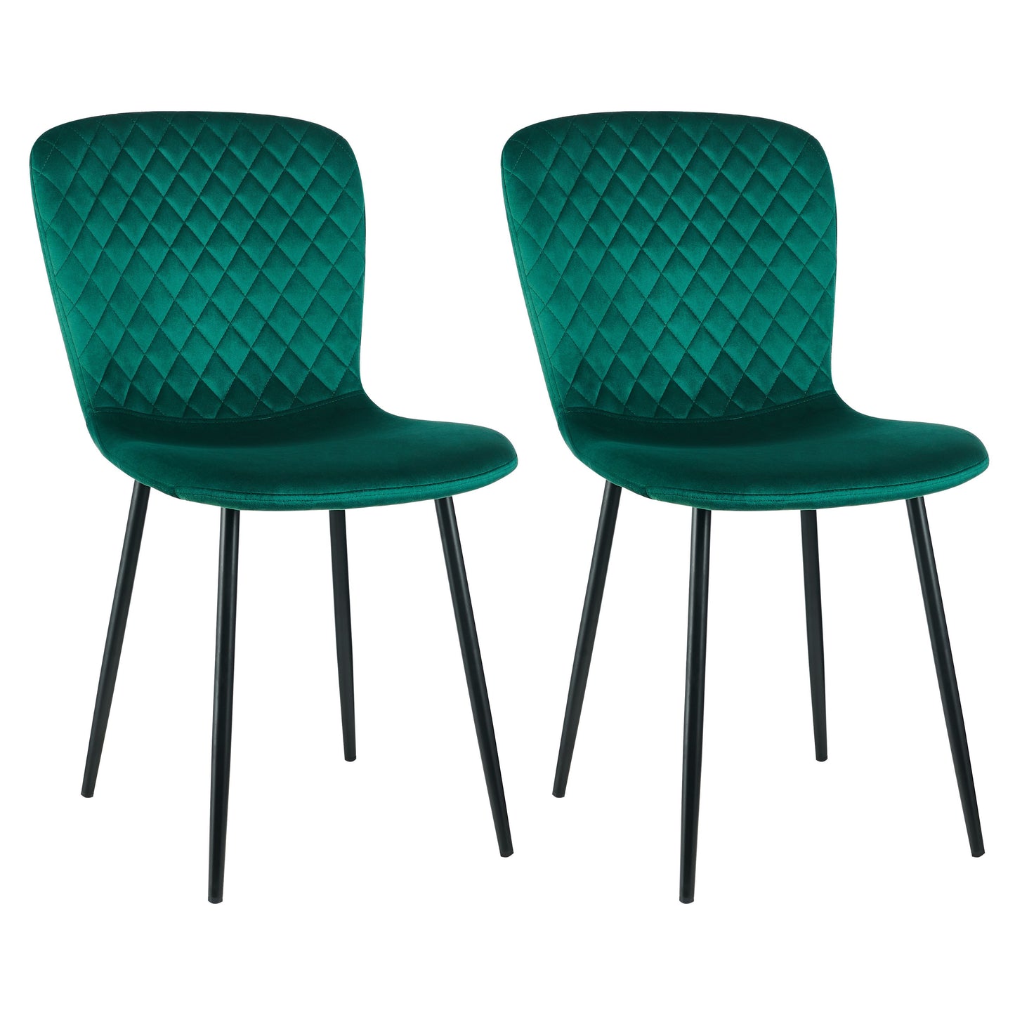 Velours Eetkamerstoelen – Velvet Stoelen – Bureaustoelen – Woonkamer Stoelen – Keukenstoelen – Set Van 2 Groene Stoelen – Metalen Frame – Zacht Foam Zitting – 86x58x45 cm – Klassiek Design