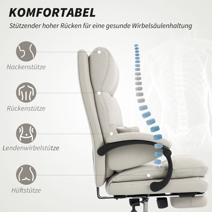 Bureaustoel – Office Chair – Kantoorstoel – Computerstoel – Gamestoel – Verstelbare Hoogte – Kunstleren Bekleding Lichtgrijs