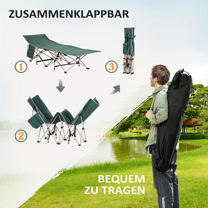 Campingbedje – Reisbedje – Vouwbed – Buitenbed – Opvouwbaar – Lichtgewicht Draagtas – Stabiel Oxford Staal – 190x68x52 cm Groen