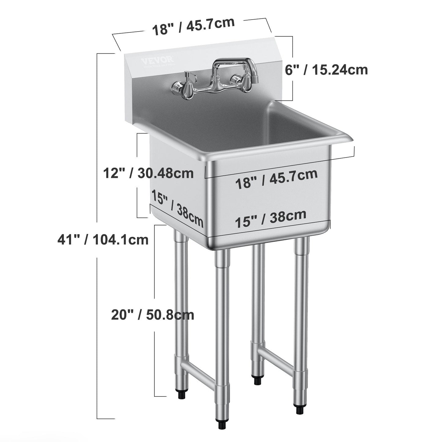 Spoelbak – Wasbak – Gootsteen – Keukenspoelbak – Enkele Bak – Roestvrij Staal RVS – 360° Draaibare Kraan – 45x104 cm Vrijstaand