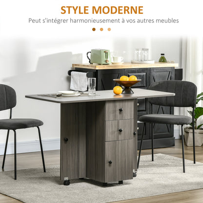 Opvouwbare Keukentafel – Uitschuifbare Eettafel – Inklapbare Tafel – Trolley Tafel – Werktafel – Met 2 Opvouwbare Bladen – Voorzien Van 2 Laden En 1 Kast – Donkergrijs – Compact En Ruimtebesparend – Afmetingen 120x60x76,5 cm