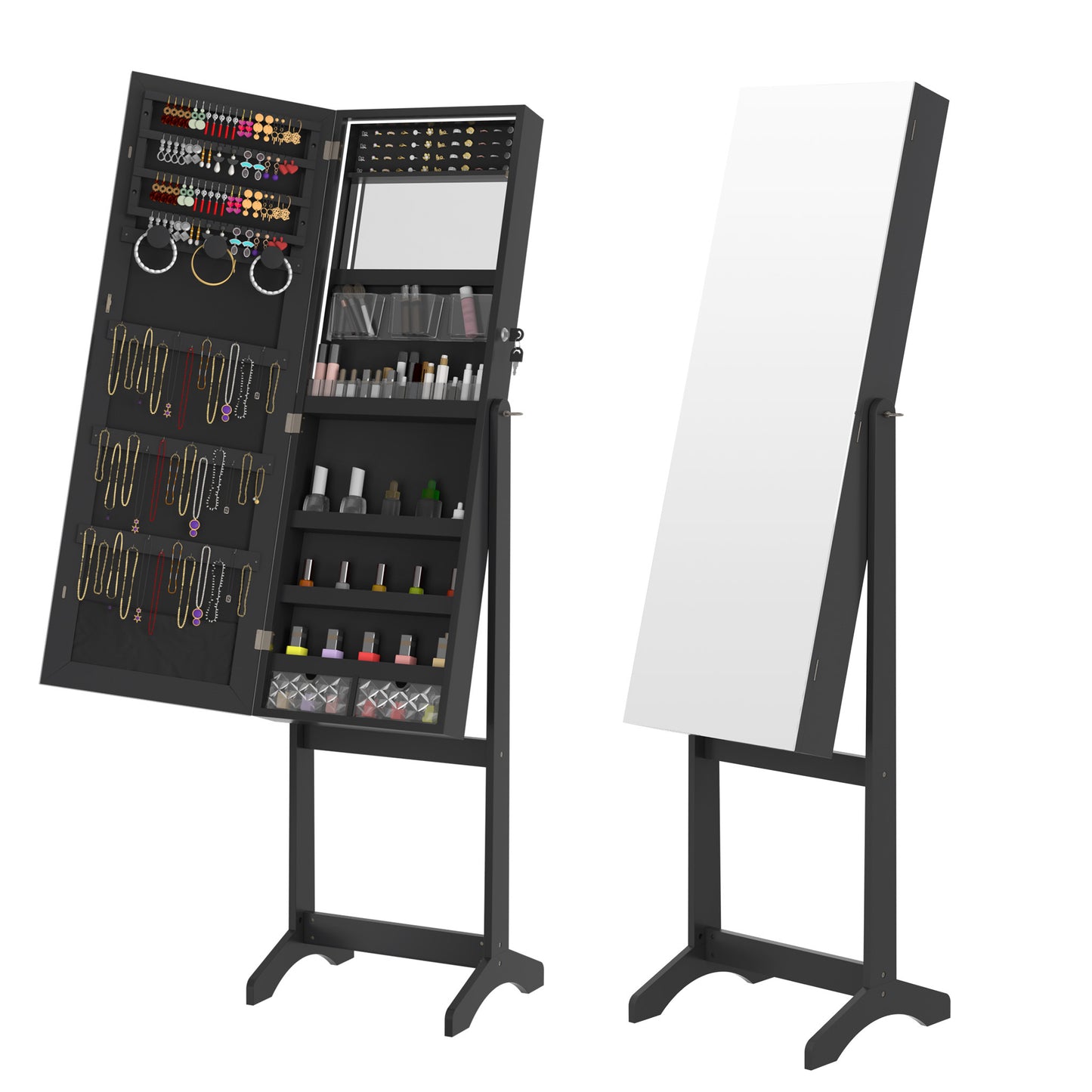 Make-up Organizer – Make-uporganizer – Cosmetica Opberger – Beauty Case – Skincare Organizer – Met Spiegel – Magnetische Sluiting – 3,2+ Kubieke Voet Inhoud – 68,5 cm Hoog – 2 Lades & Planken – Zwart
