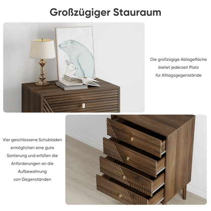Ladekast – Ladeblok – Dressoir – Opbergkast – Commode – Modern Design – 4 Ruime Lades – Walnootkleur