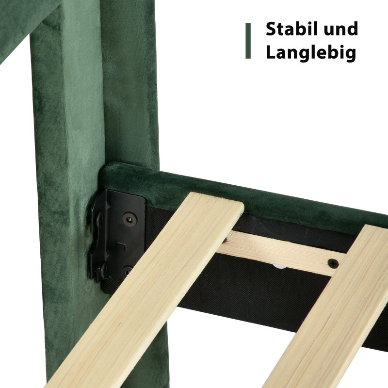 Gestoffeerd Tweepersoonsbed – Ledikant – Bedframe – Sofa Bed – Slaapsysteem – Donkergroen Fluweel – 140x200 cm – Met Lattenbodem – Gepolsterd Hoofdeinde